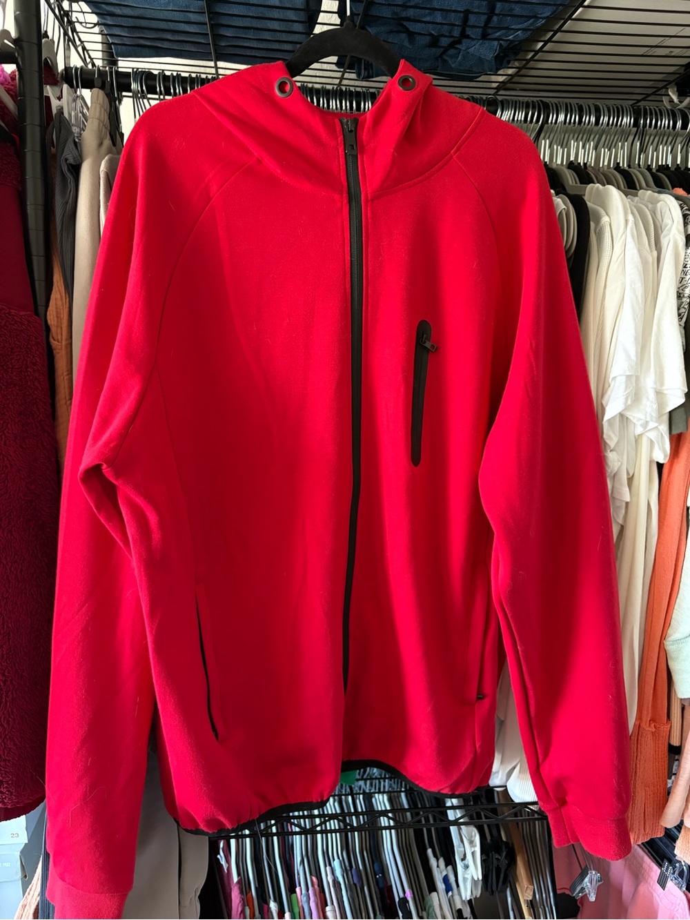 Men's Lightweight Red Zip-Front Hooded Jacket